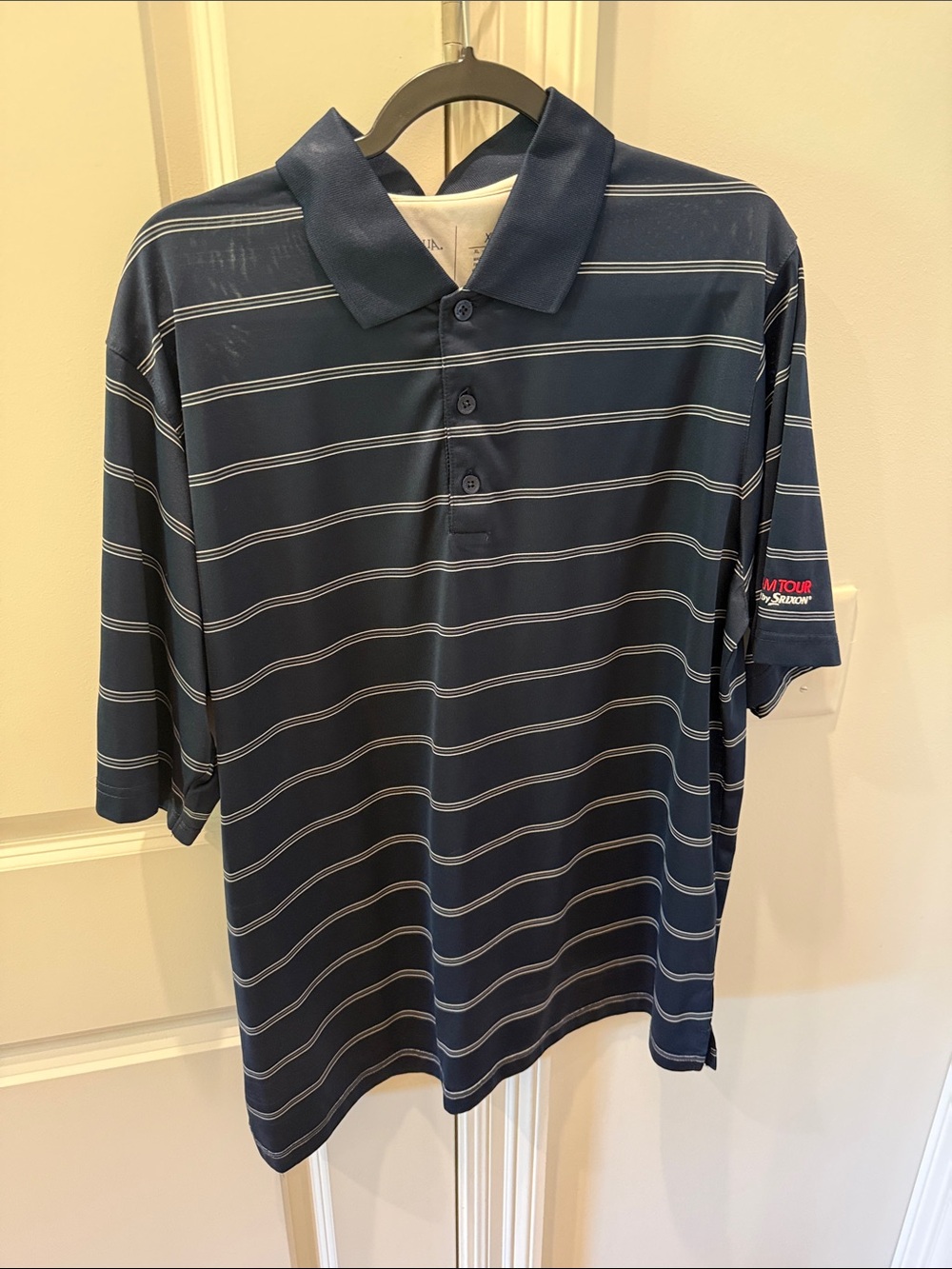 RIXO Navy Blue Striped Polo